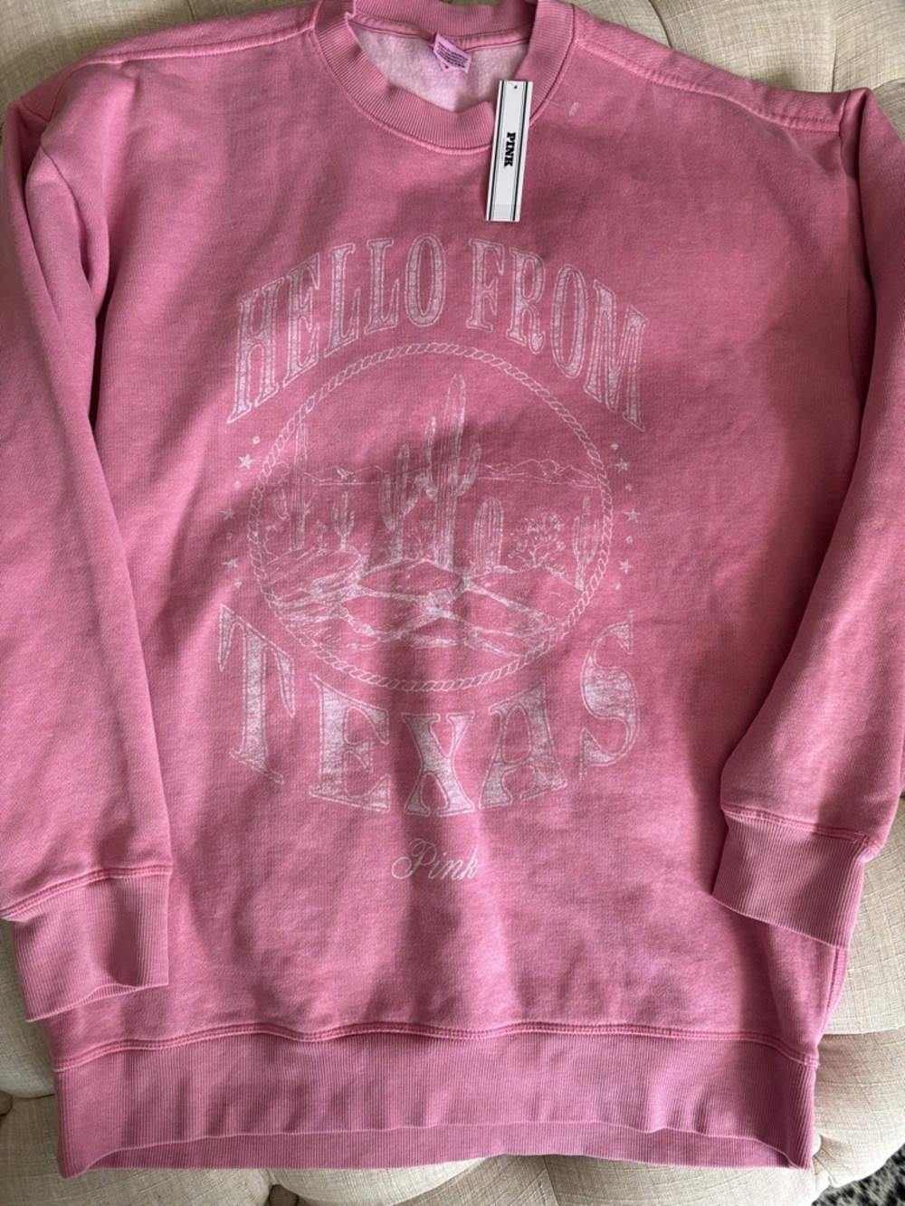 PINK Victoria's Secret Light Pink 'Hello From Texas' Graphic Crewneck